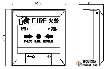 J-SAM-GST9122手動(dòng)火災(zāi)報(bào)警按鈕外形尺寸圖